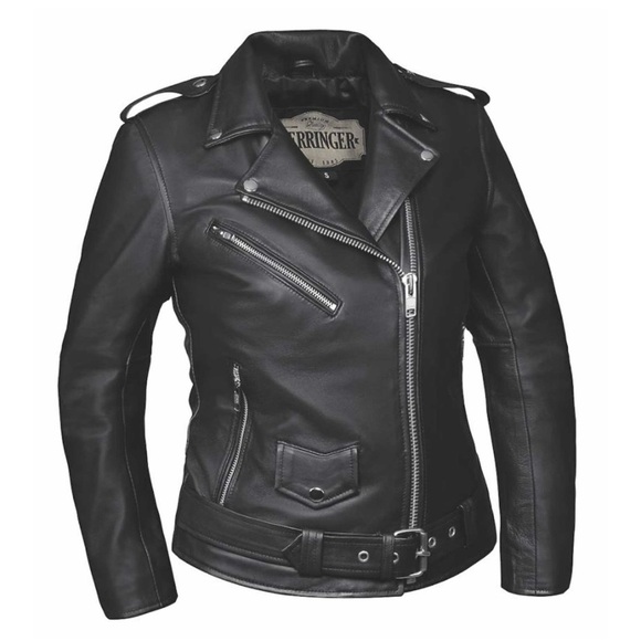 Derringer Black Lambskin Leather Classic Motorcycle Jacket